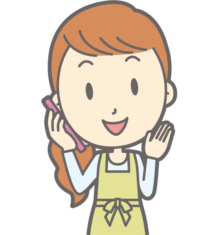 スマホで電話しながら正面を向いている30代の女性キャラクターイラスト