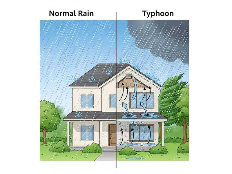 通常の雨と台風の比較図