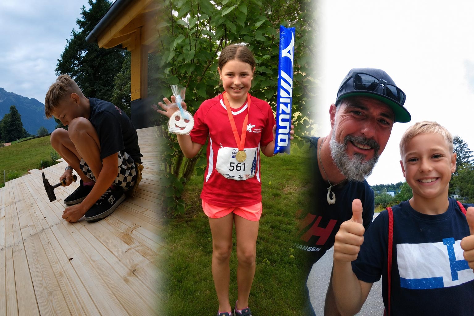 Swiss family values across generations — children learning craftsmanship, achieving sporting success and sharing authentic moments with family in the Bernese Oberland near Interlaken