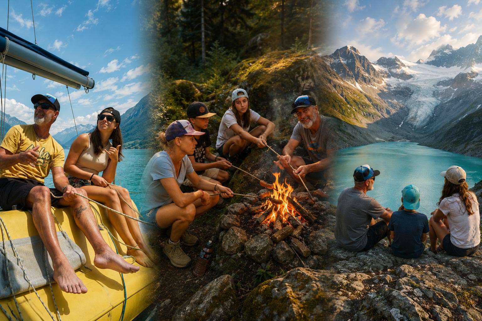 Authentic Swiss family adventures on Lake Thun and in the Swiss Alps — sailing, campfire moments and glacier lake exploration near Interlaken
