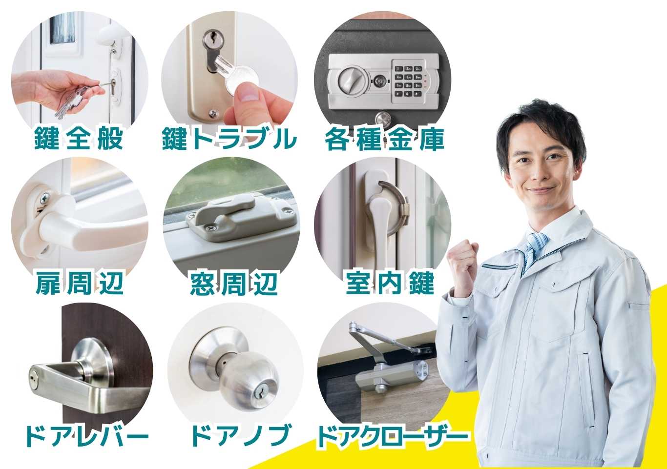 施工事例／玄関の鍵・金庫の鍵・窓の鍵・ドアノブ・ドアレバーハンドル・ドアクローザー