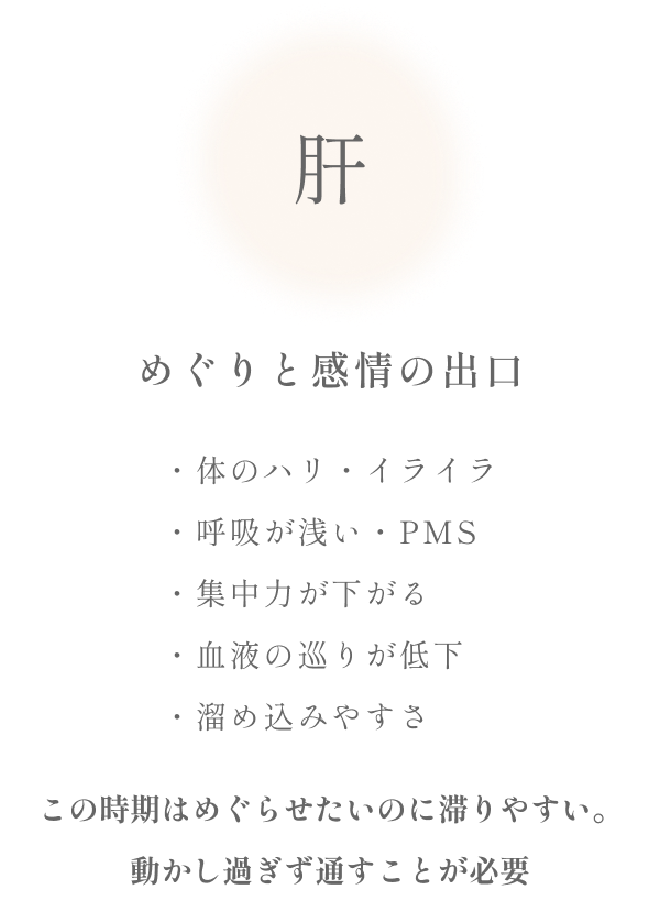 肝　動かす（めぐり）　肋骨下・首肩