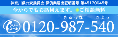 今からでもお話伺えます。浮気、人探し、企業調査などご相談無料 フリーコール 0120-987-540