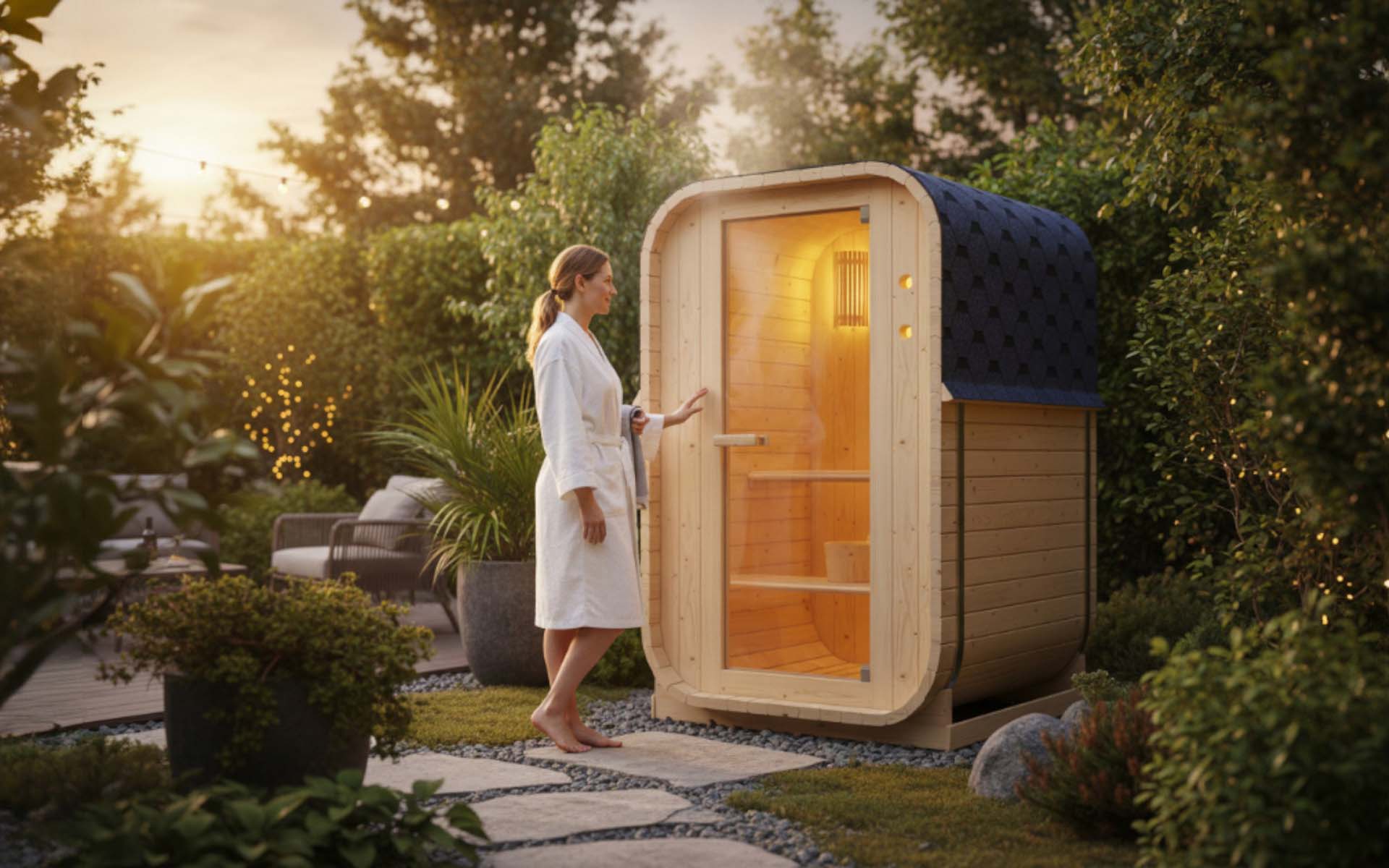 Gartensauna für 2 Personen - Welcon Easyheat Outdoor Fasssauna