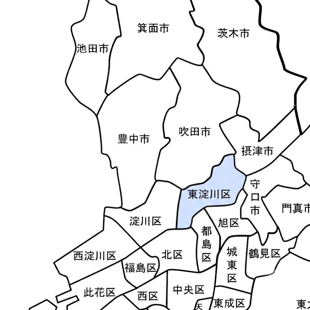 【東淀川区における鍵セブンロックのルートマップ】