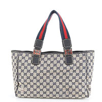 GUCCI GGキャンバス レザー トート バッグ 肩掛け ショルダー 145758 ネイビー 