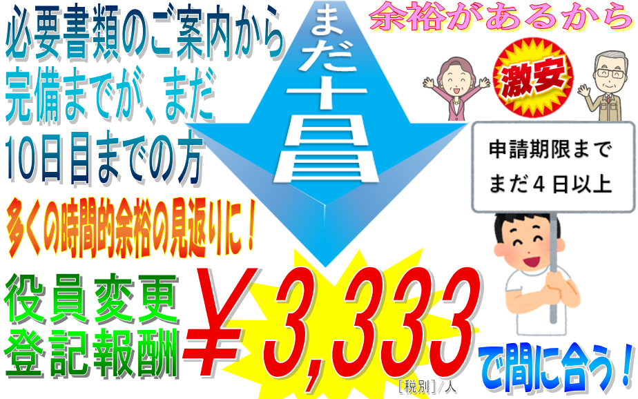 司法書士峯弘樹事務所の『法人登記Aiしてnet』では、申請期間に1週間以上の余裕がある法人さまには、東京,大阪,名古屋,横浜,埼玉,千葉,福岡,静岡から全国まで3,333円の激安報酬にて代行致しております。