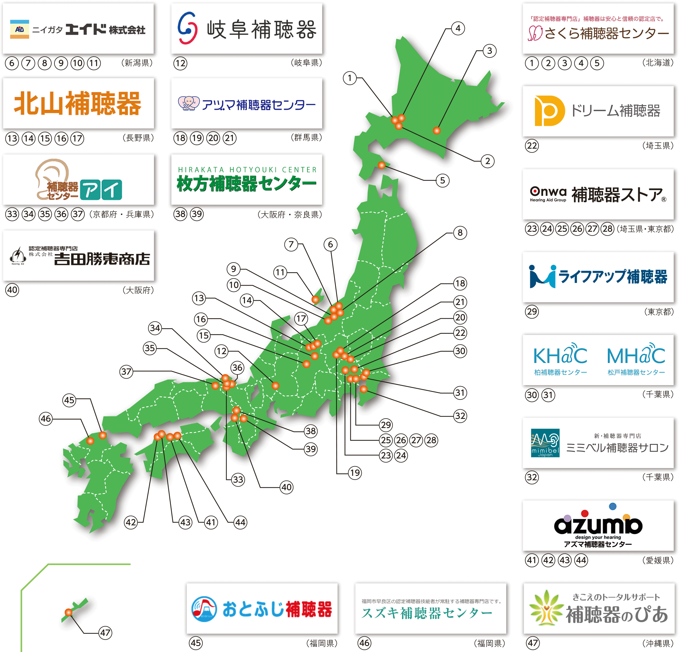 ドリーム補聴器グループ参画店全国マップ