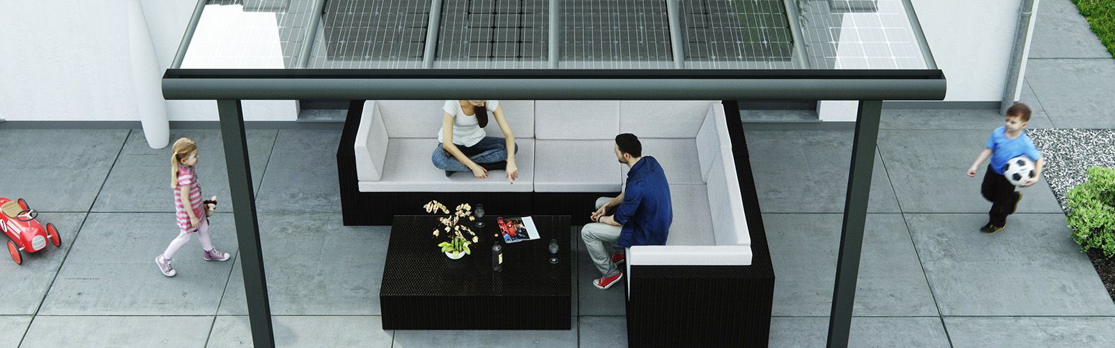 solar terrassendach, terrassenüberdachung mit solar - verschattung, stromerzeugung, Design ideen
