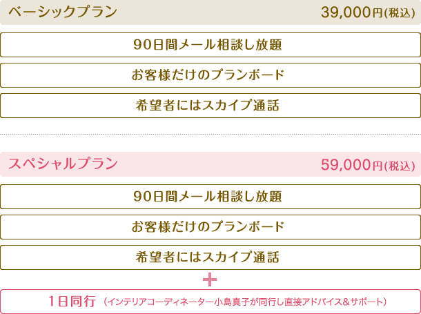 ベーシックプラン39,000円&スペシャルプラン59,000円