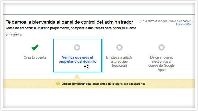 Verificar cuenta en Google Apps